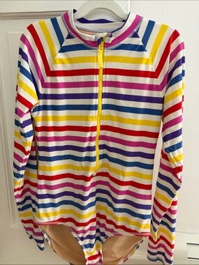 Crewcuts Rainbow Stripe Long-Sleeve Rashguard - Yellow Zipper